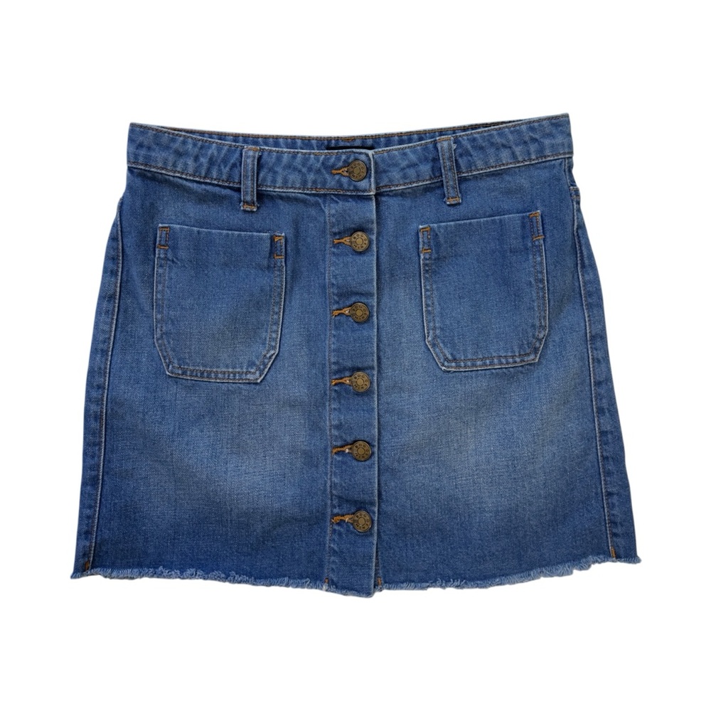 Urban Outfitters BDG Button Front‎ Denim Skirt Size Small Raw Hem Medium Wash